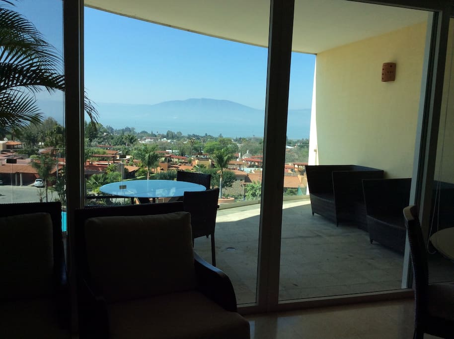 Views from inside condo to terrace