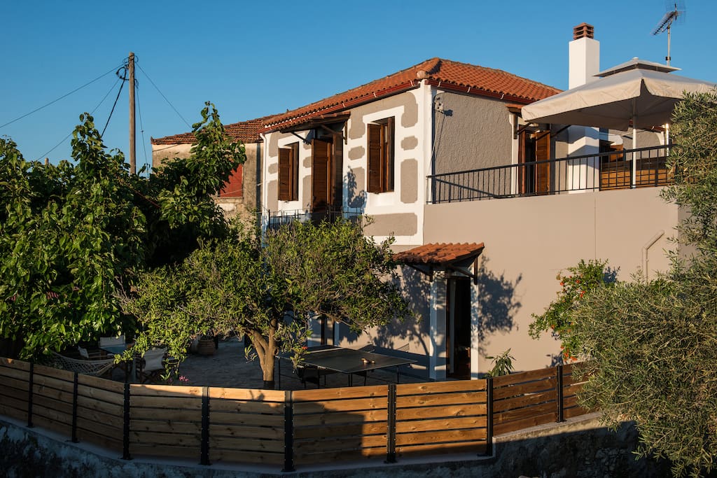 A newly renovated 2floor traditional stone house, 15 minutes from the nearest beach and close to famous sights of Western Crete. The house offers 2 spacious ensuite bedrooms and two living rooms, a fully equipped kitchen with dishwasher and great outdoor spaces. A beautiful first-floor balcony and two more different terraces on the ground floor, with barbecue, stone oven, ping pong table, hammock, sun loungers and a large mulberry tree offering plenty of natural shade. Wifi, washer available.