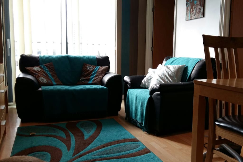 The Living/Dining Space is brightly decorated and has TV, fiber optic broadband.