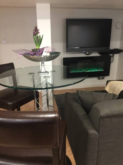 Bar Table looking toward TV and Electric Fireplace