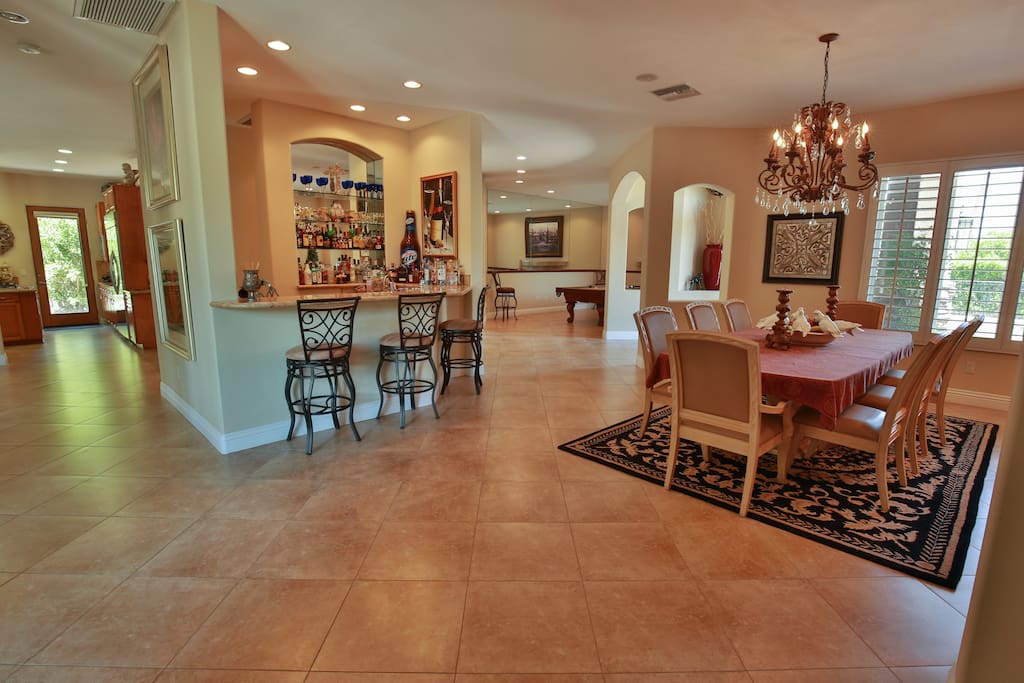 Large entry way to Bar, Dining Room & Pool Table Room.