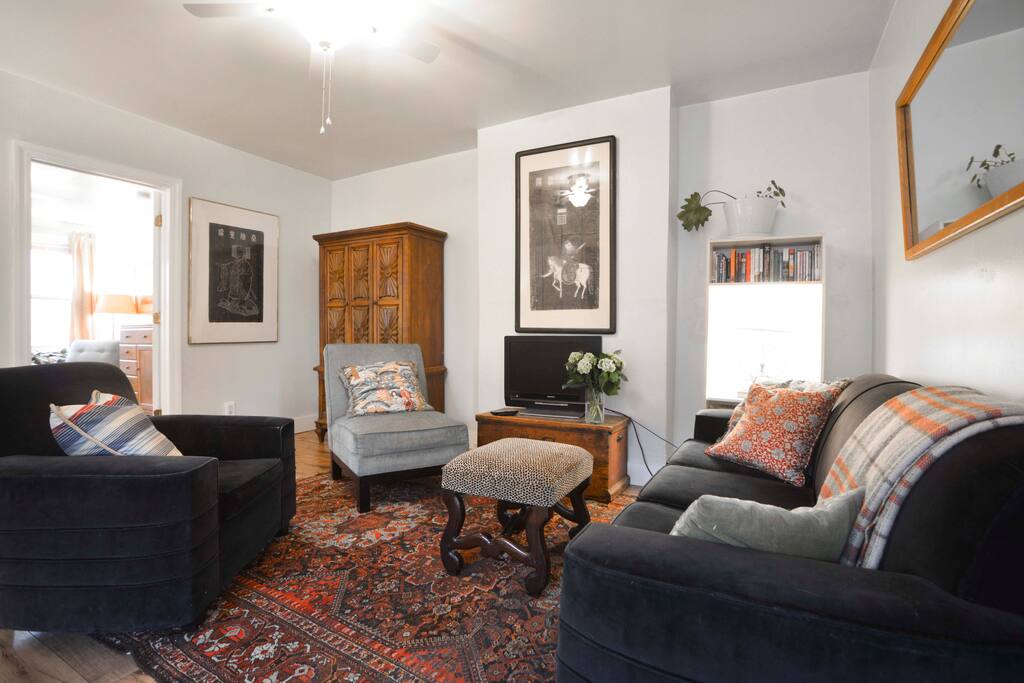View of living room with master bedroom beyond