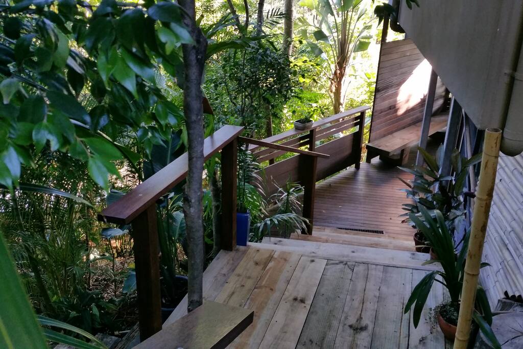 path leading down to unit with wide stairs