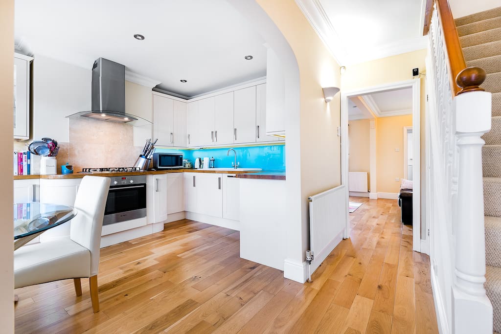 Fully fitted kitchen with dining area.