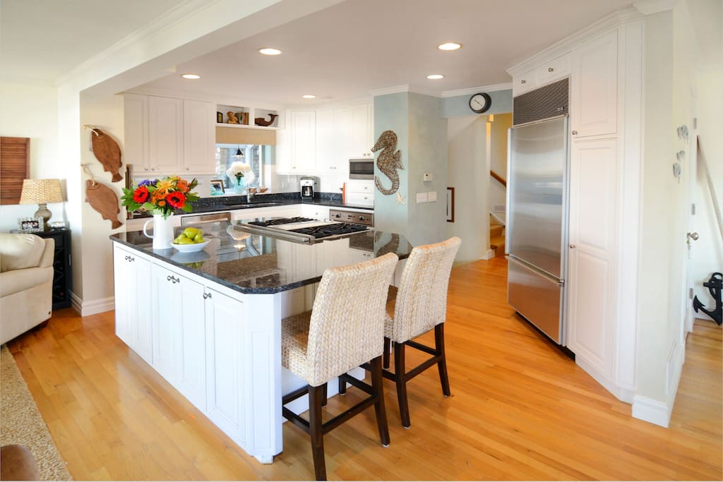 Great Kitchen Island with gourmet appliances overlooking lake