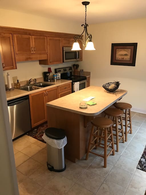 Updated kitchen with center island.