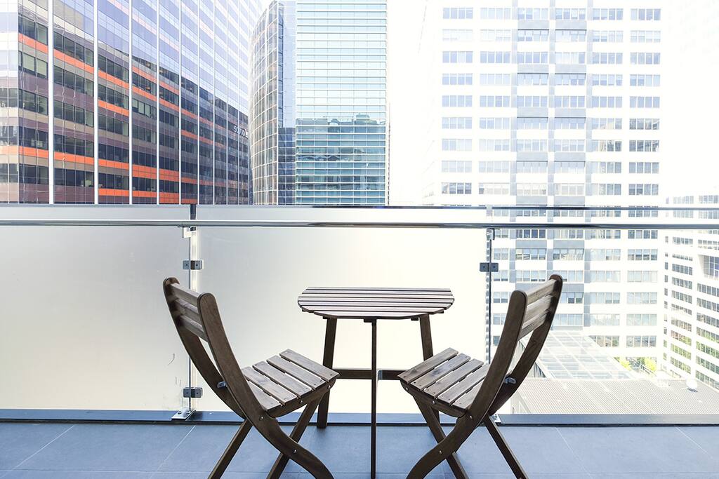 Balcony facing Melbourne CBD.