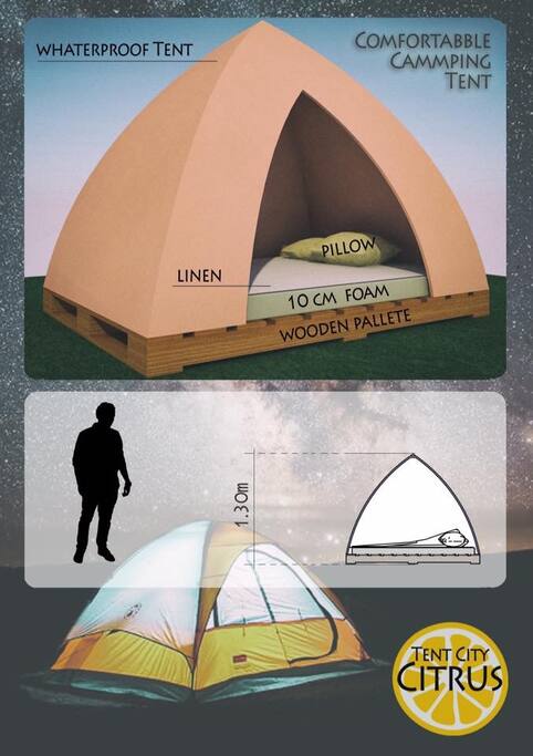 We are trying to create a comfortable environment in the citrus shadows
Tents are located on wooden structures, comfortable mattresses, foam rubber, bed linen, pillows and blankets are provided.
You can use our free parking area and a family restaurant
