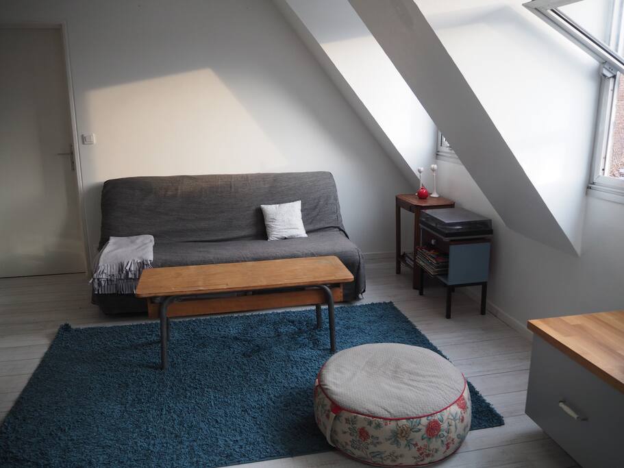 Le salon avec un canapé convertible - The living room with a convertible couch