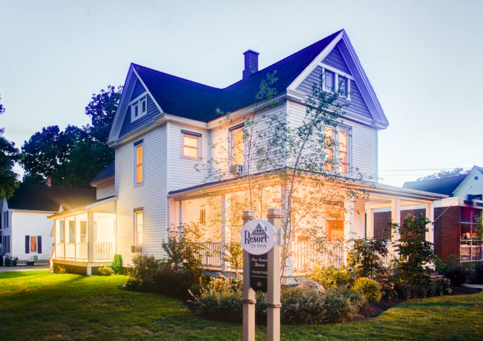 Night photo of the property.