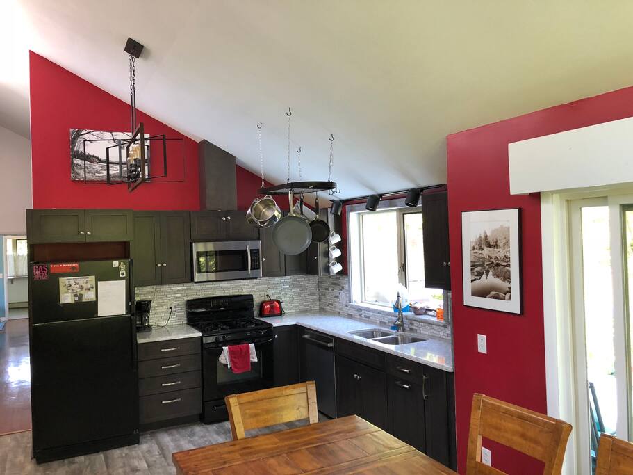 Large kitchen/dining room with quartz countertops