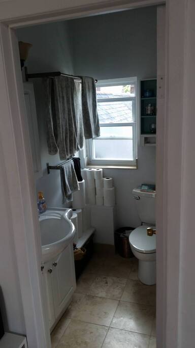 Hard to get a good pic of the bathroom. Full shower as well.