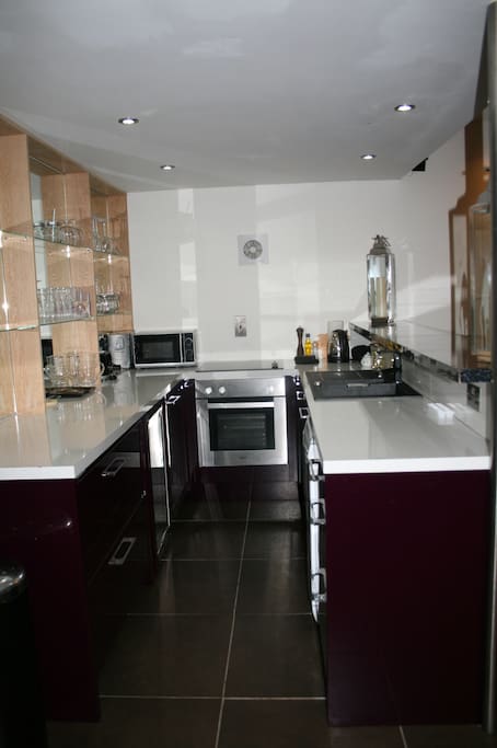 Kitchen with fridge, oven, microwave and dishwasher