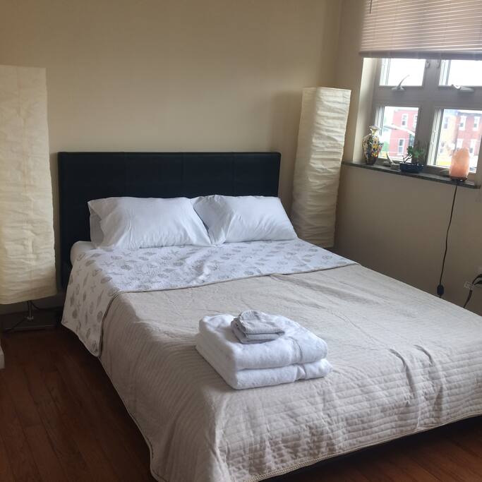 Comfortable queen size bed.