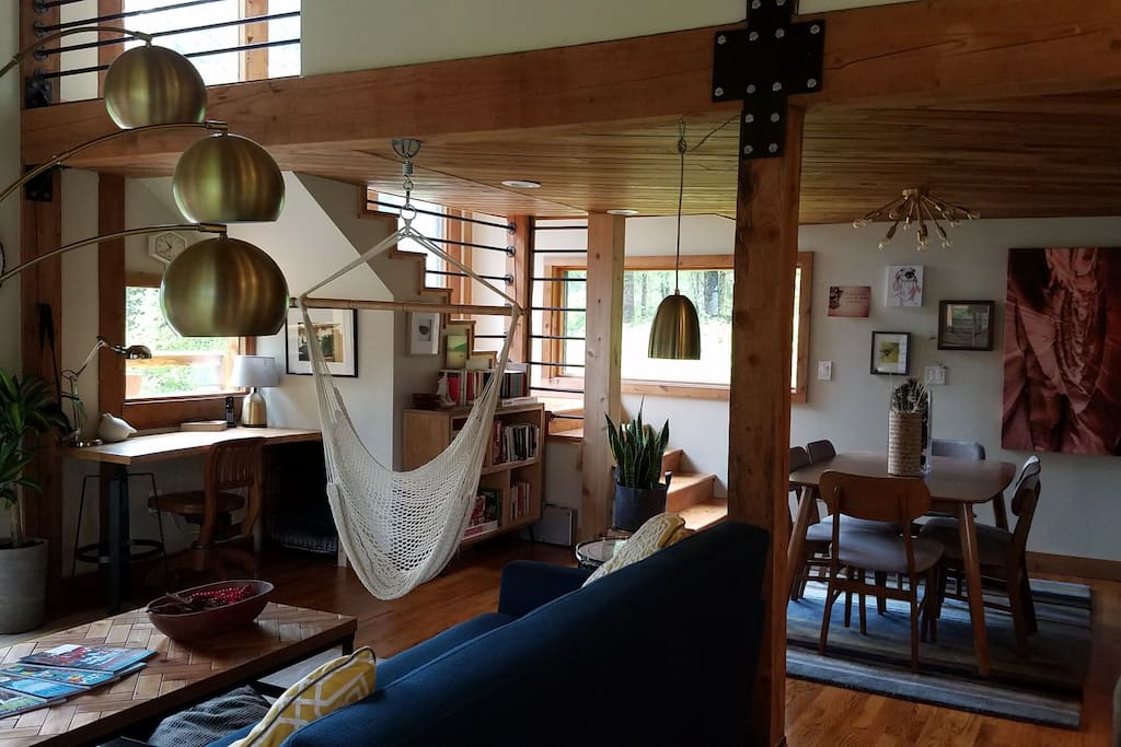 Second floor living, dining and office spaces.