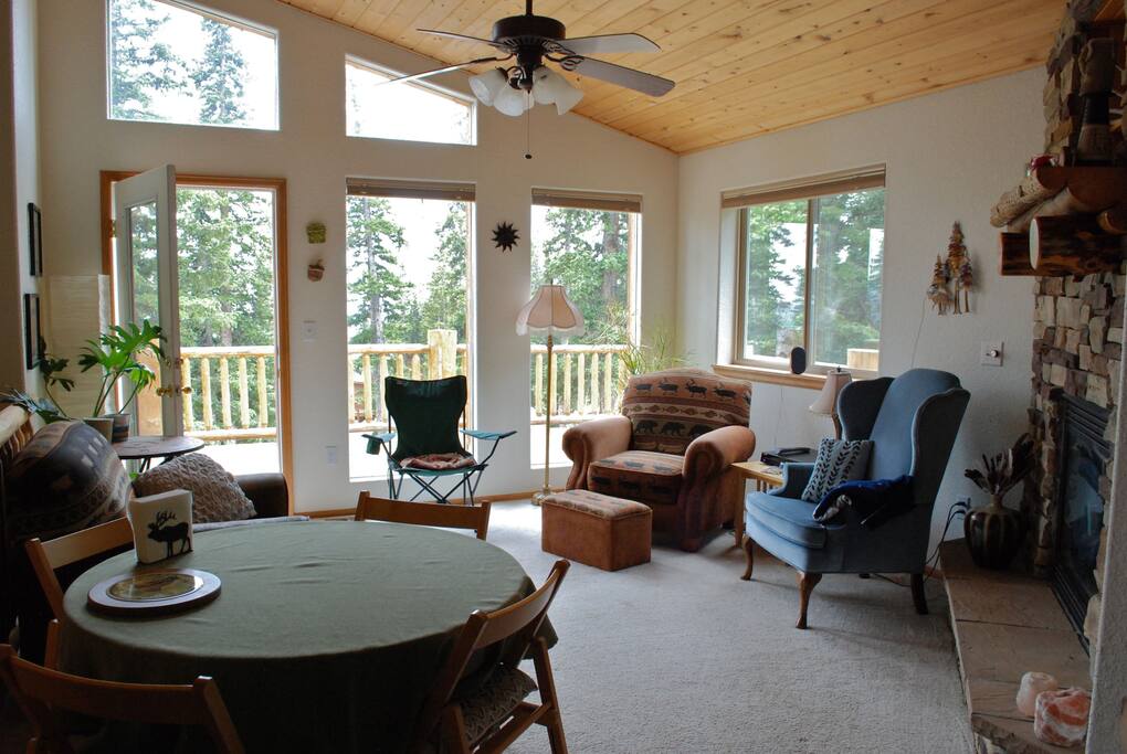Living room with dining table.