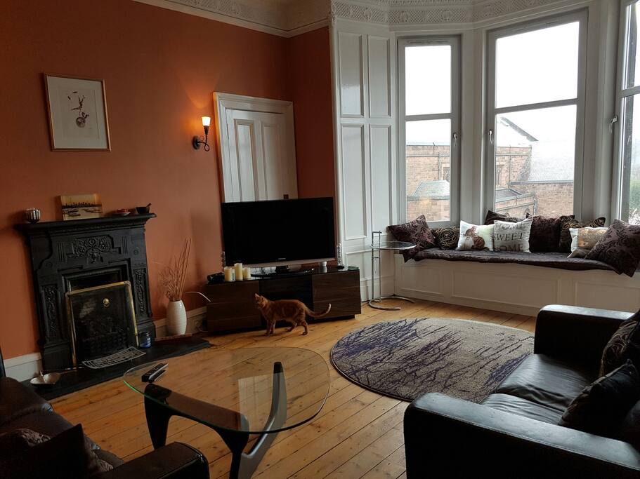 The flat has so many lovely features from the fire places, Edinburgh Presses, bay windows to the cornices