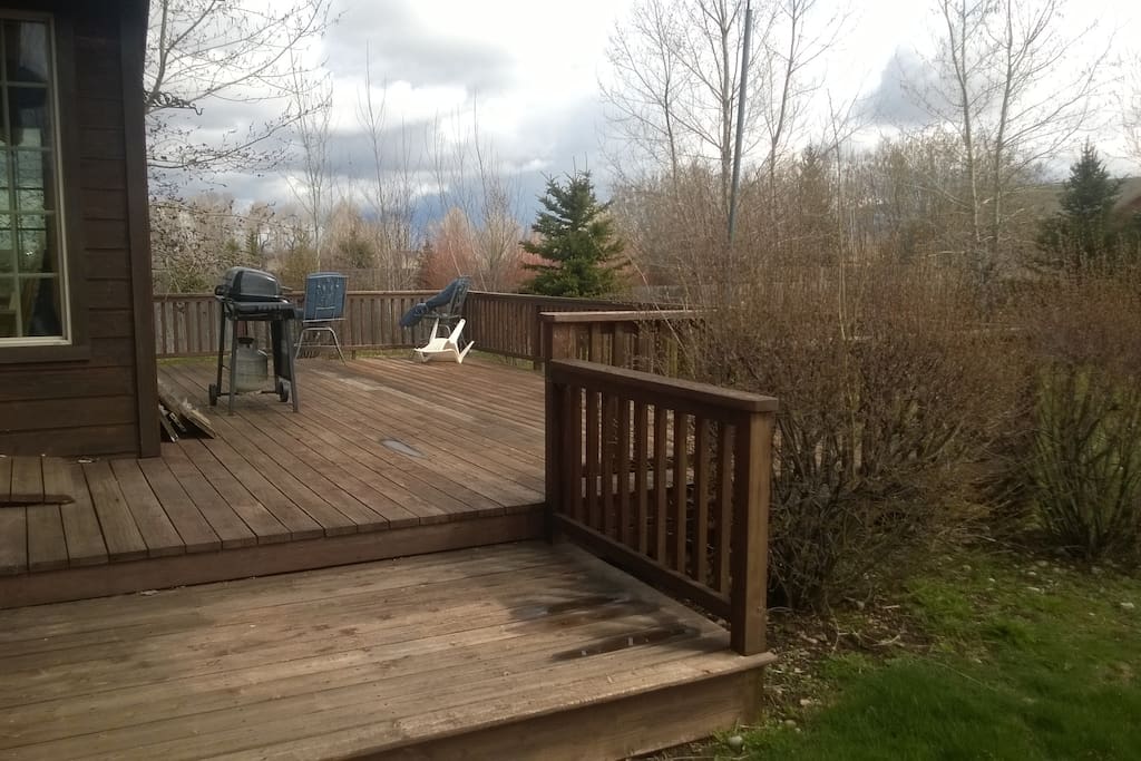 Rear large deck with bar-b-que and fire pit