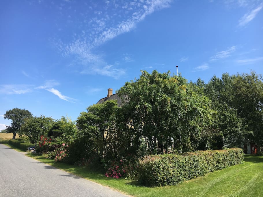 The property is surrounded by fields and trails. The trail on the right makes a nice 'hidden walk' towards the beach and the village