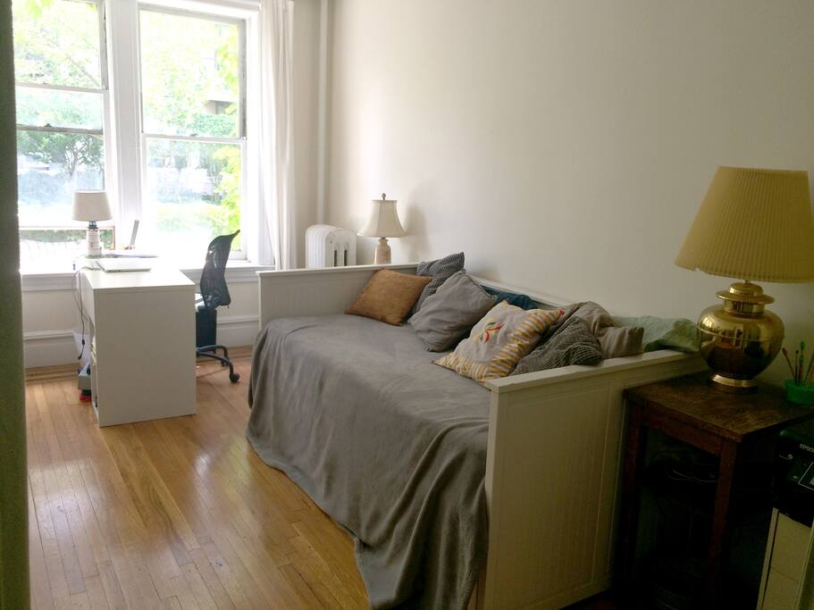 Bedroom with sleeper couch closed.