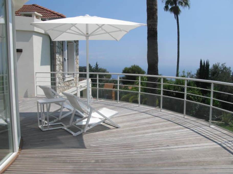 First floor terrace wiew overlooking the Med and Monaco.