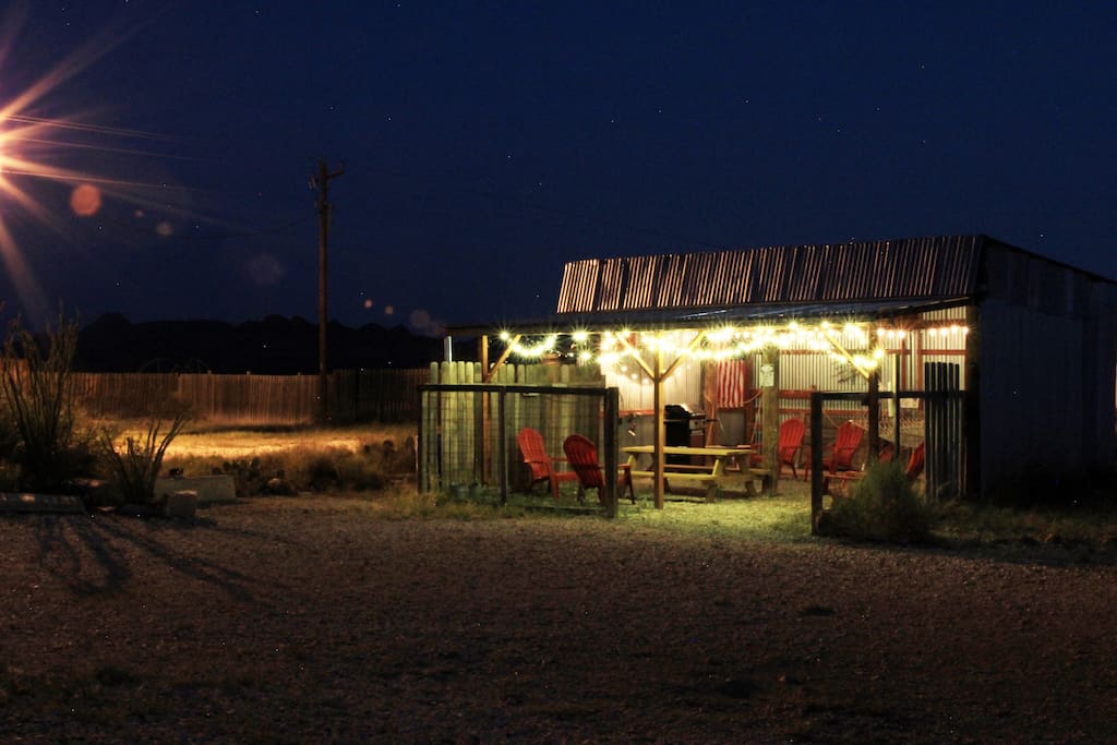 The barn/outdoor dining/hammock/grill area at night! (Photo by Anna C).