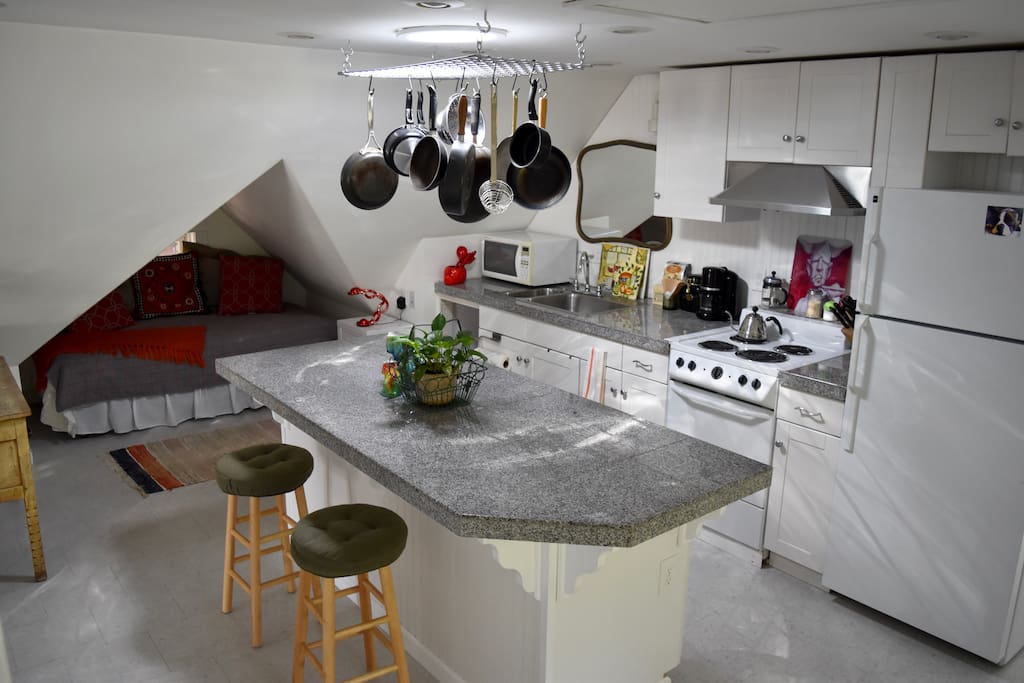 The kitchen is to the left. With the nap nook nestled off the kitchen!
