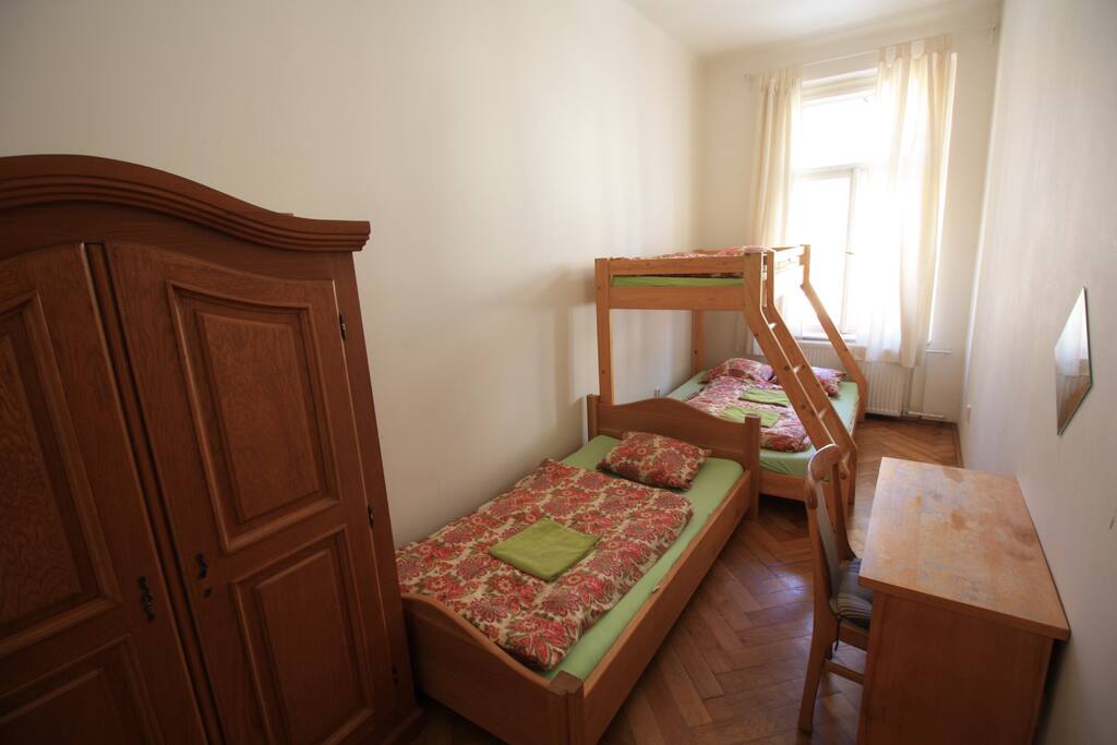 YOUR PRIVATE BEDROOM 1A arranged for 4 persons, writing desk chair, wardrobe
