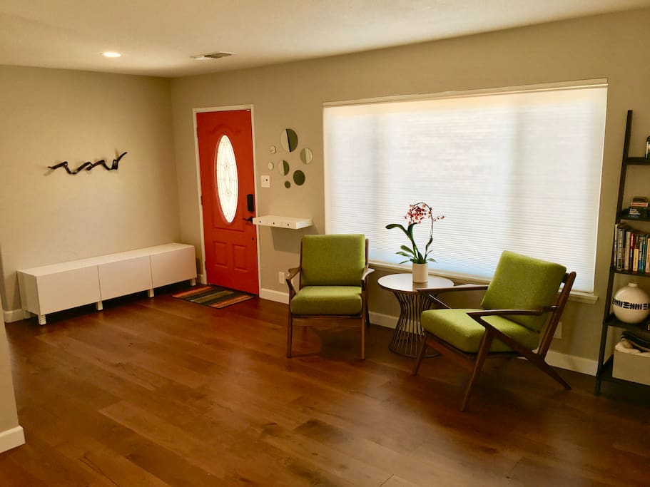 Entryway and extra seating area.