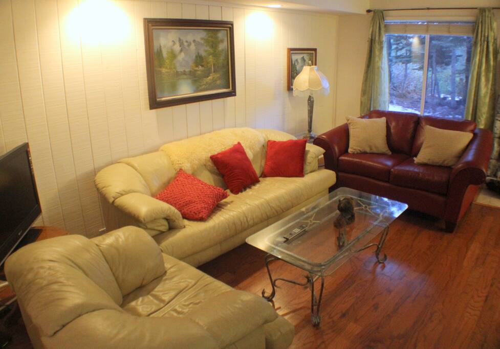 The couch, loveseat and sofa chair provide room for everyone.