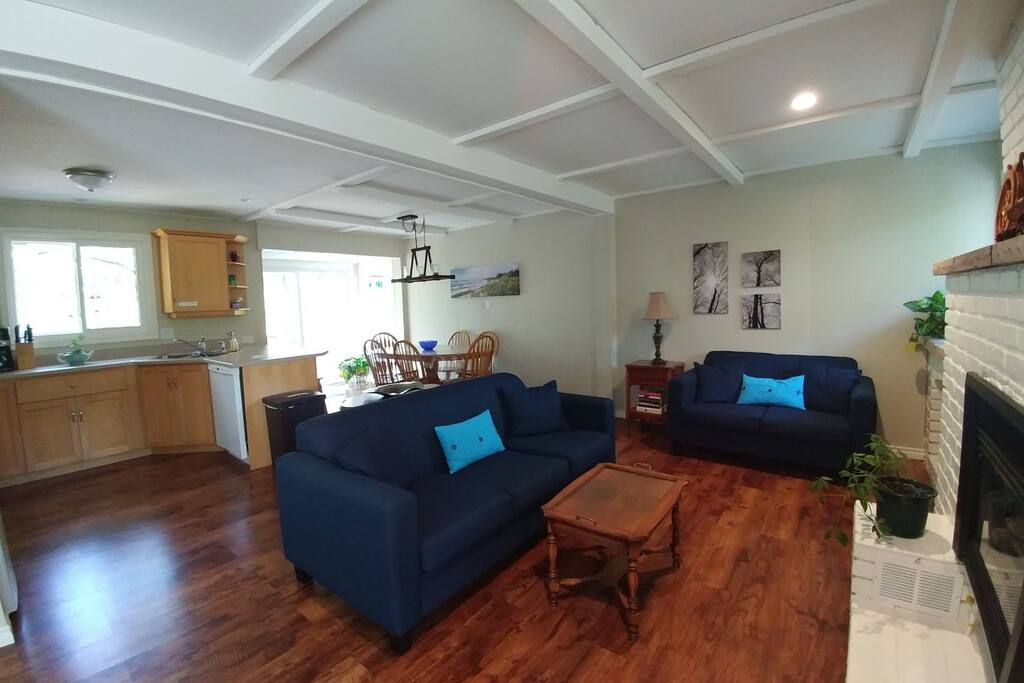 Open concept kitchen, living and dining rooms