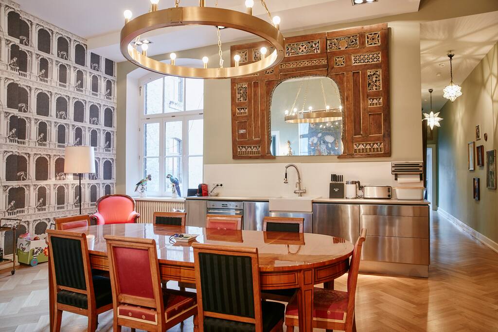 Dining room with open kitchen