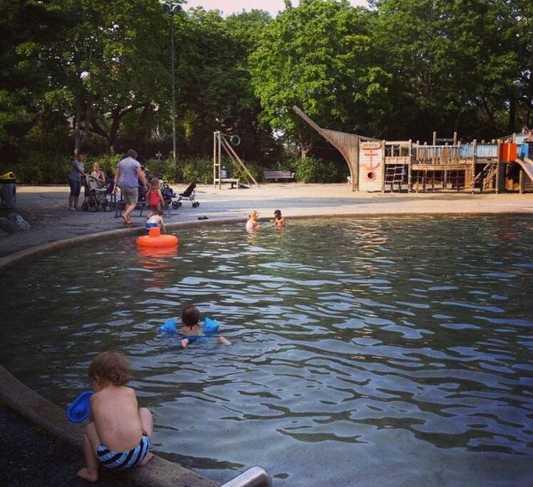 Playground and childrens outdoor pool near by.