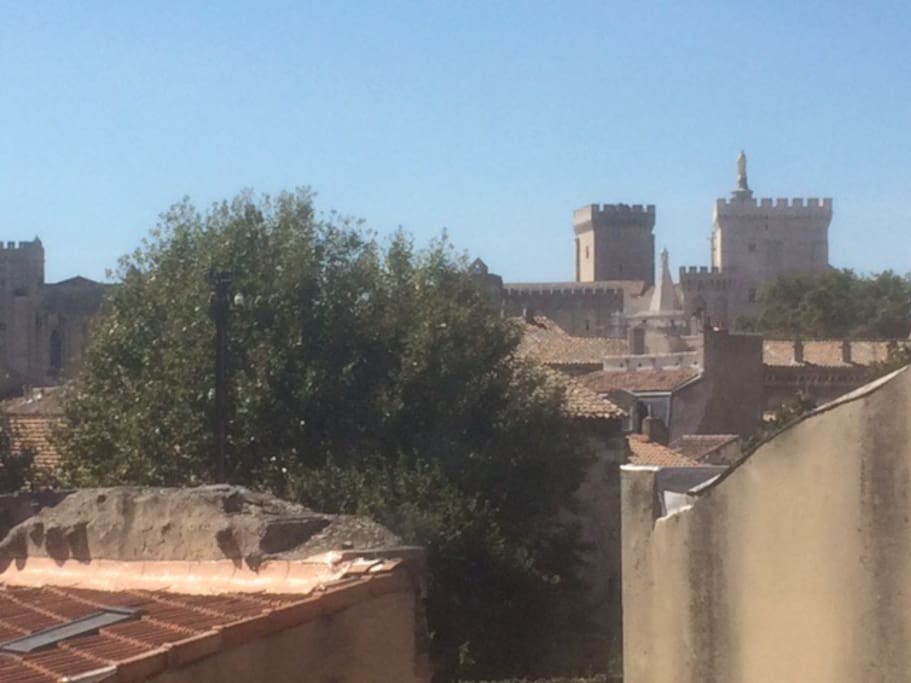 Vue sur le Palais des Papes depuis les fenêtres du salon