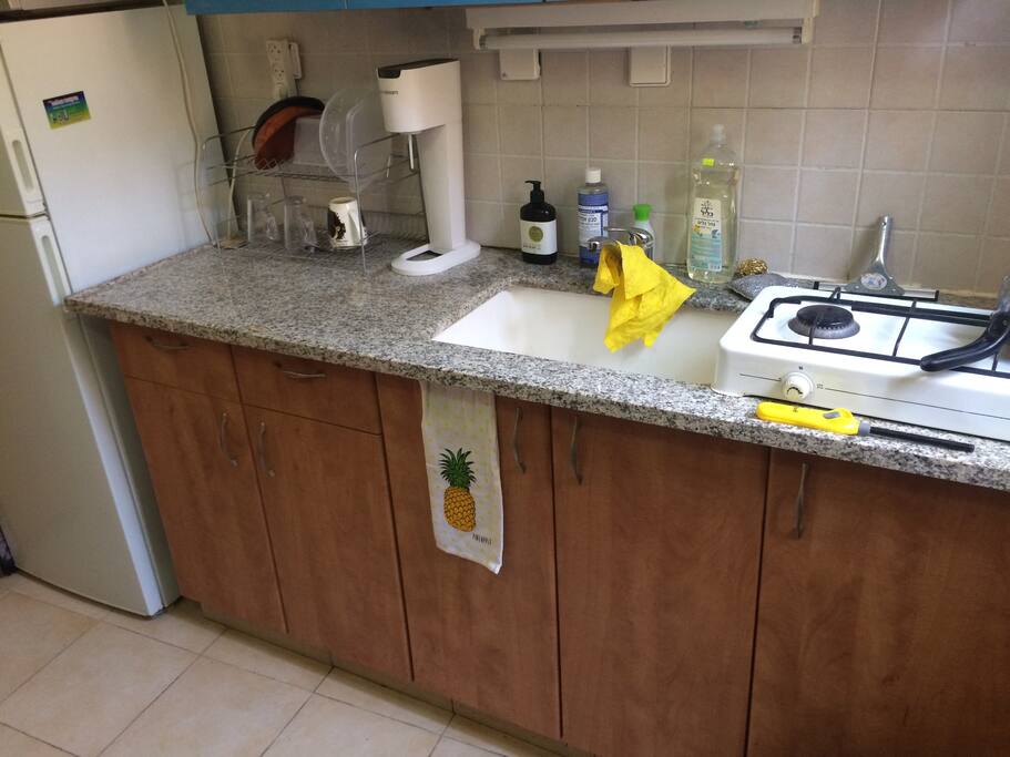 The kitchen, with 2 burner stovetop