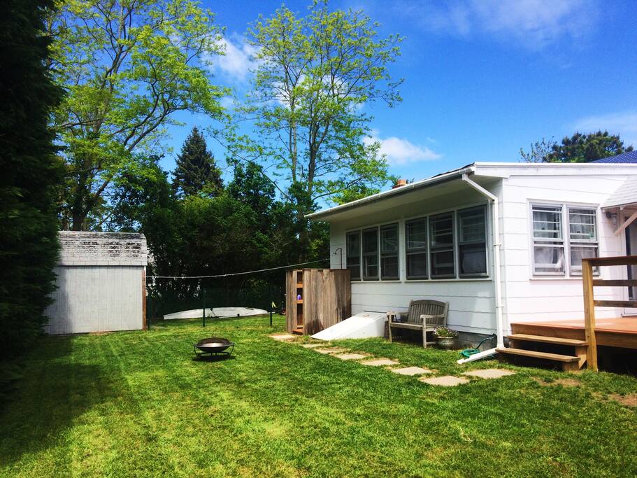 Backyard, outdoor shower, deck area