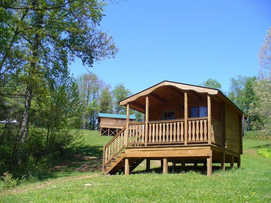 Each small cabin has a nice little porch and 2 chairs to enjoy the mountains and outdoor sounds.