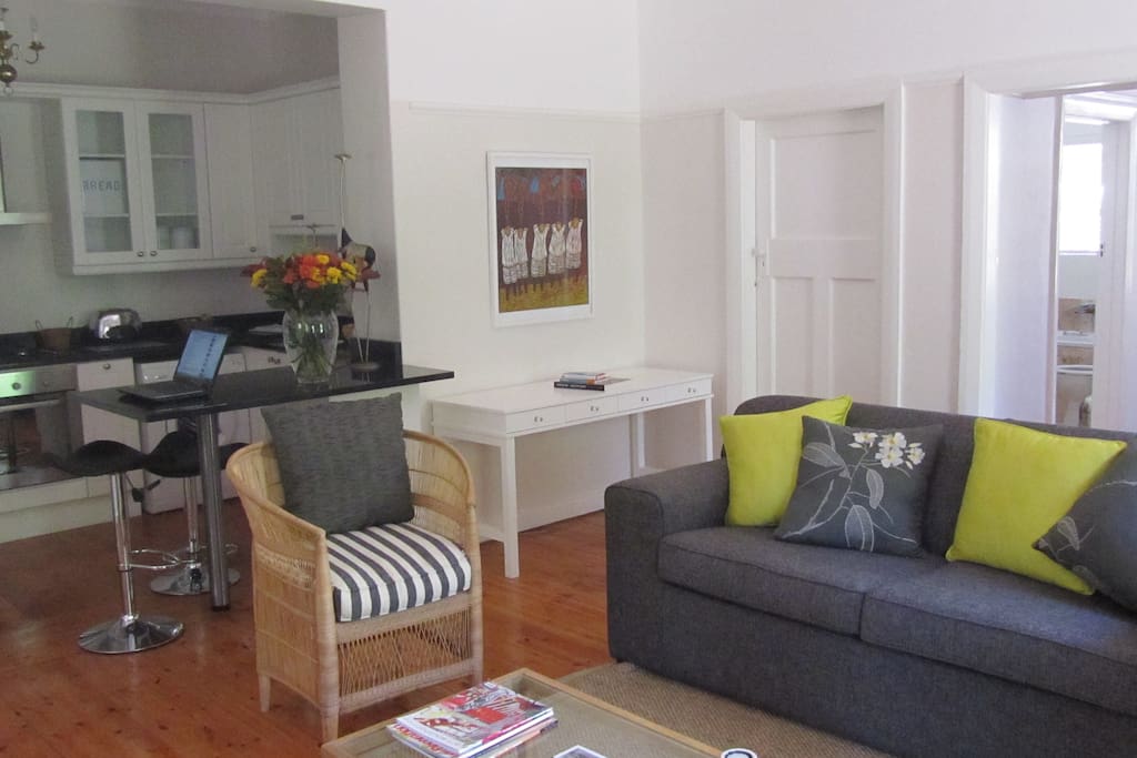 Open plan lounge with sleeper couch