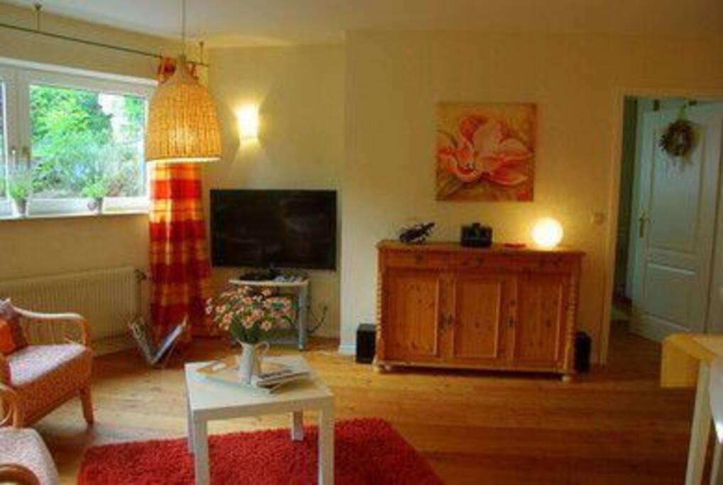 Wohnzimmer mit HD-Fernseher und BluRay-Player