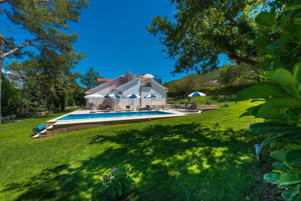 Outside with pool