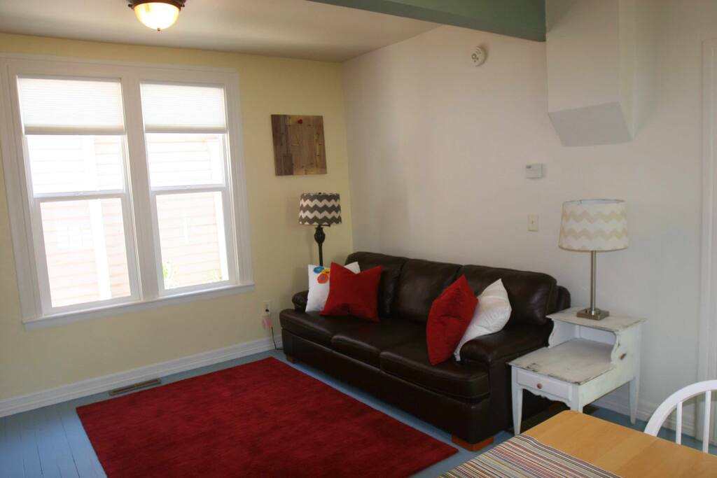 Comfortable living room with leather sofa