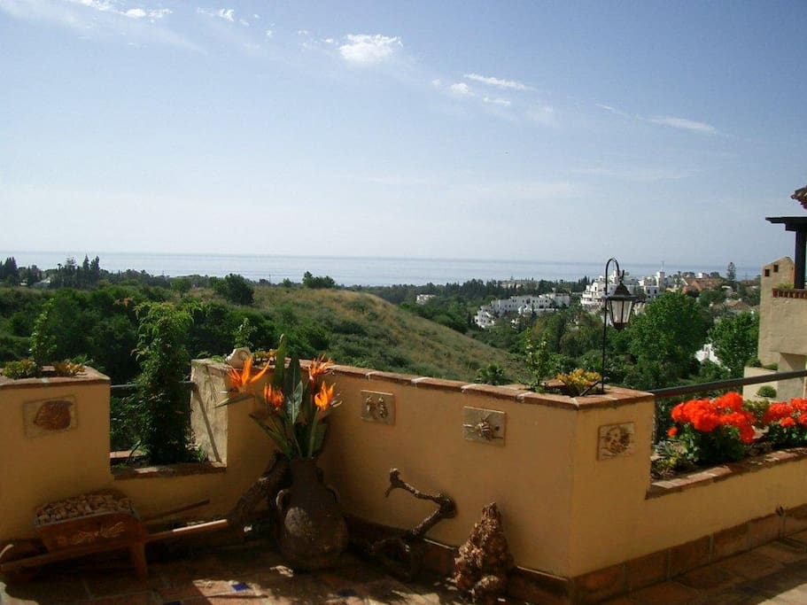 Very spacious balcony/terrace with views of the Mediterranean