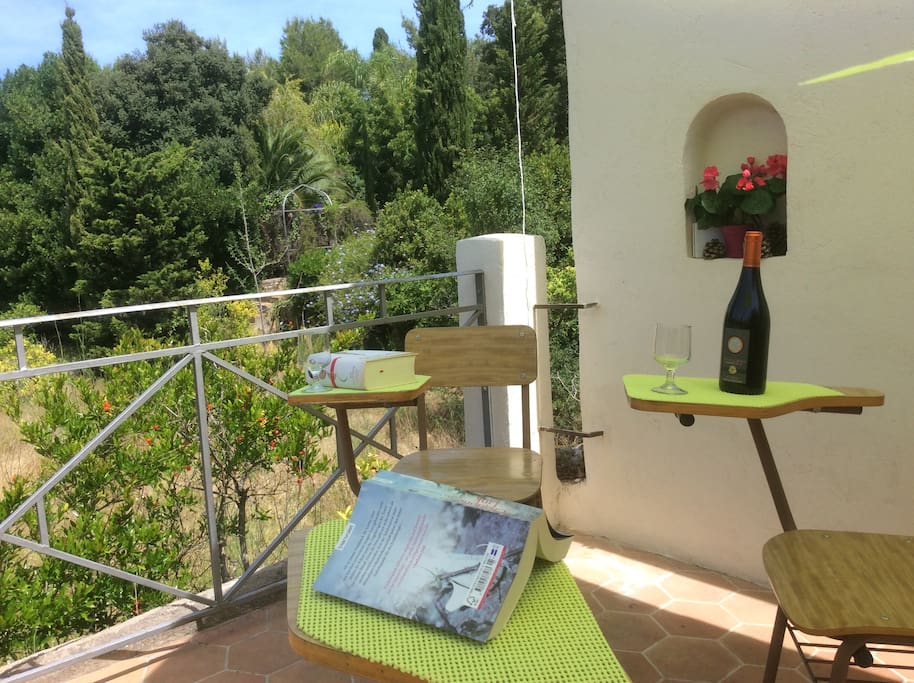 Blick von der kleinen Terrasse in den angrenzenden Park