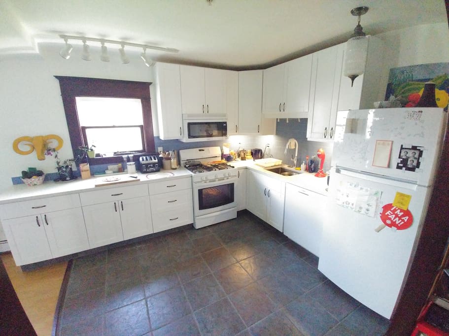 Brand new fridge, dishwasher, microwave. Toaster. Blender. Pots/pans, etc.