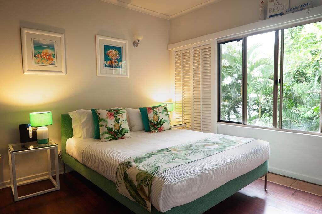 Comfortable bed with plenty of light as the apartment is north facing.