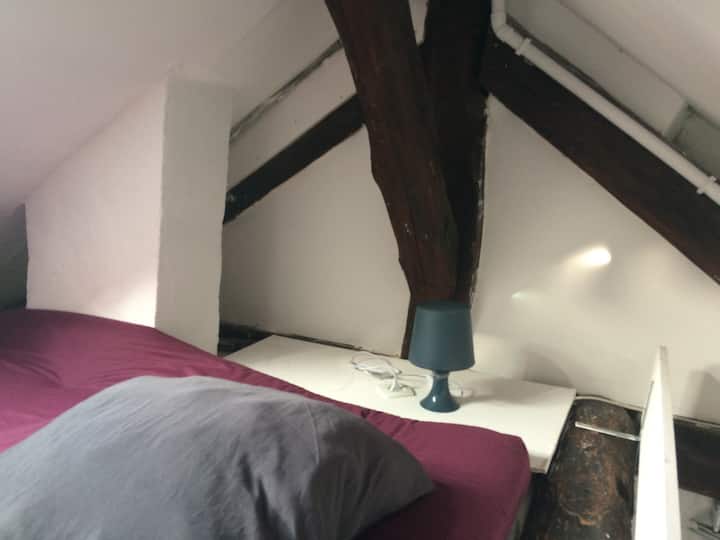 บนเตียงอยู่ใต้หลังคาใกล้กับท้องฟ้า กรอบอาคารในปี 1880