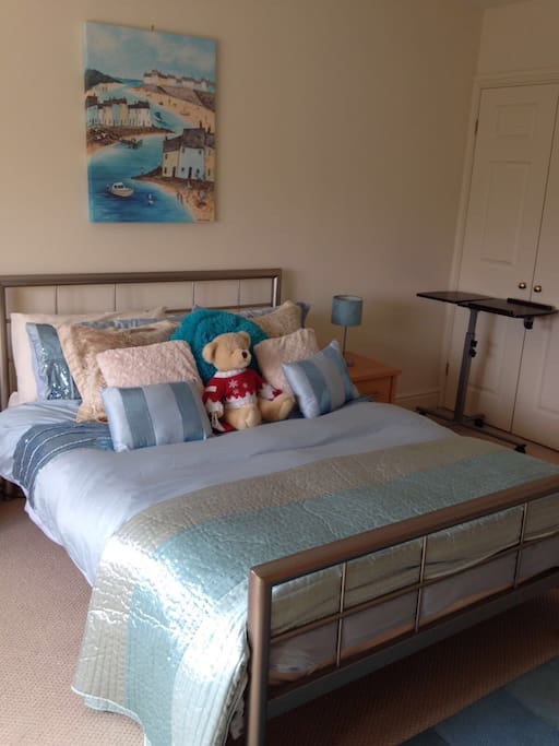 Very spacious double bedroom with plenty of room to spread out and relax. TV is available for you, though you are welcome to use the Main living room where there is a full size television.