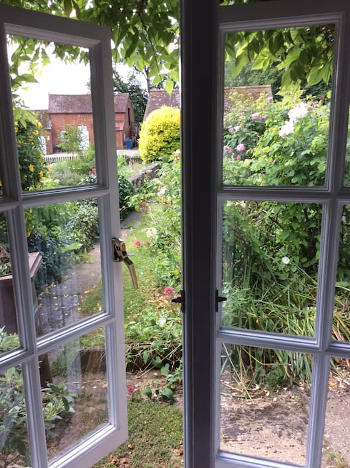 View from bedroom to canal barn and stables
