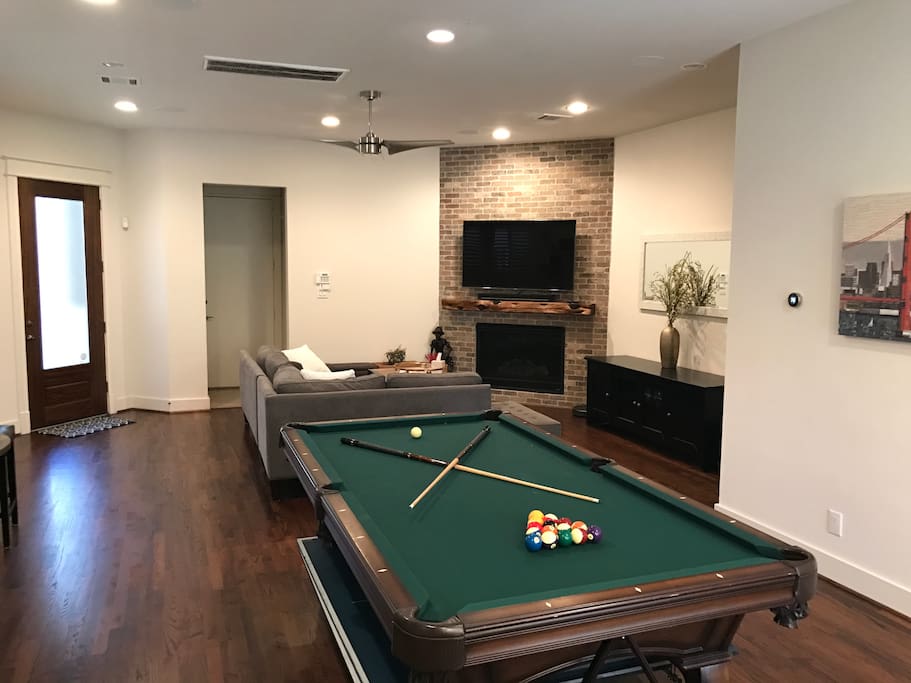 Full size pool table with ping pong top stored underneath