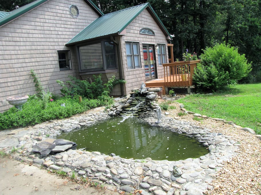 this is our koi pond with waterfall